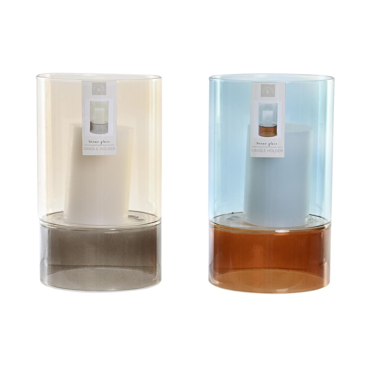 Candleholder DKD Home Decor Crystal Bicoloured Wax 13 x 13 x 21 cm (2 Units)