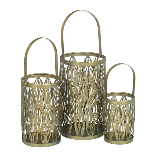 Lantern Candleholder Golden Metal 13 x 13 x 23 cm (3 Units)