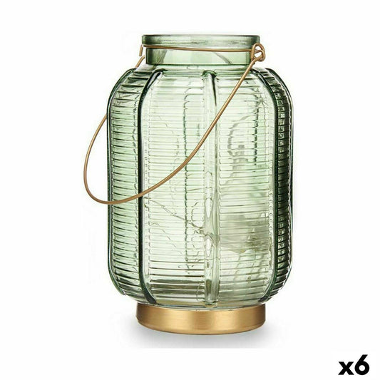 LED Lantern Stripes Green Golden Glass 13,5 x 22 x 13,5 cm (6 Units)